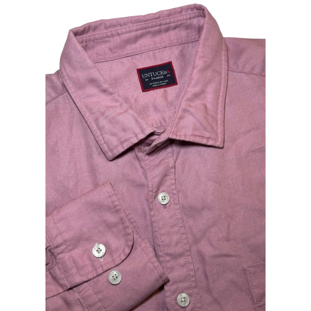 UNTUCKit Harken Shirt Linen Blend Red Button Down Casual Long Sleeve Men's XL